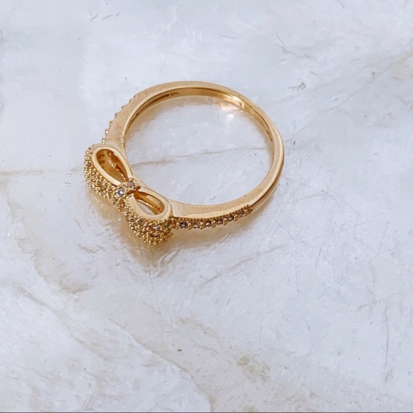 Gold Tone CZ Bow Thin Dainty Ring New - Picture 5 of 7